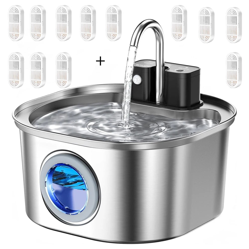 Fuente de agua para gatos con Sensor de recarga inalámbrico de acero inoxidable de 3L, bebedero automático para gatos, bebedero para perros, tazón dispensador para mascotas