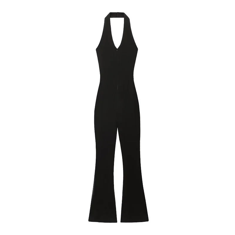MUJER 2025 Mono largo para mujer, monos acampanados de Fitness para mujer, mono negro de verano para mujer, monos sexis sin mangas y sin espalda