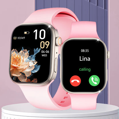 Reloj inteligente con pantalla HD de 2,02 pulgadas: llamadas/diales inalámbricas, notificaciones de alarma/mensaje, seguimiento de ejercicios, control de música.