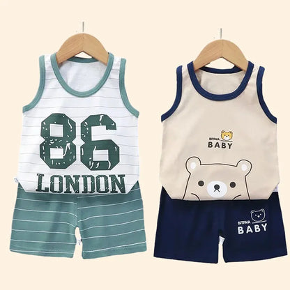 Conjuntos para niños, ropa para niños, chaleco para niños y niñas, traje de verano, ropa para niños, camisetas de algodón para bebés, pantalones cortos, camiseta sin mangas