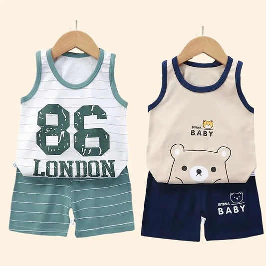 Conjuntos para niños, ropa para niños, chaleco para niños y niñas, traje de verano, ropa para niños, camisetas de algodón para bebés, pantalones cortos, camiseta sin mangas