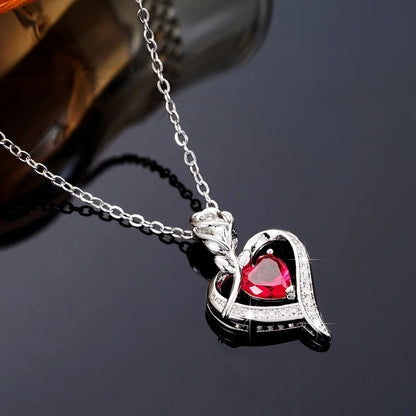 Collar de corazón de circón rojo de lujo con caja de regalo rosa para novia, cumpleaños, Navidad, regalo de San Valentín, accesorios románticos 2023