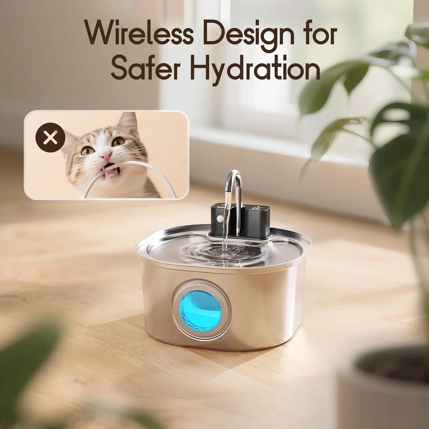 Fuente de agua para gatos con Sensor de recarga inalámbrico de acero inoxidable de 3L, bebedero automático para gatos, bebedero para perros, tazón dispensador para mascotas