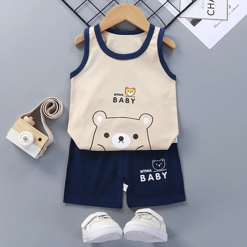 Conjuntos para niños, ropa para niños, chaleco para niños y niñas, traje de verano, ropa para niños, camisetas de algodón para bebés, pantalones cortos, camiseta sin mangas