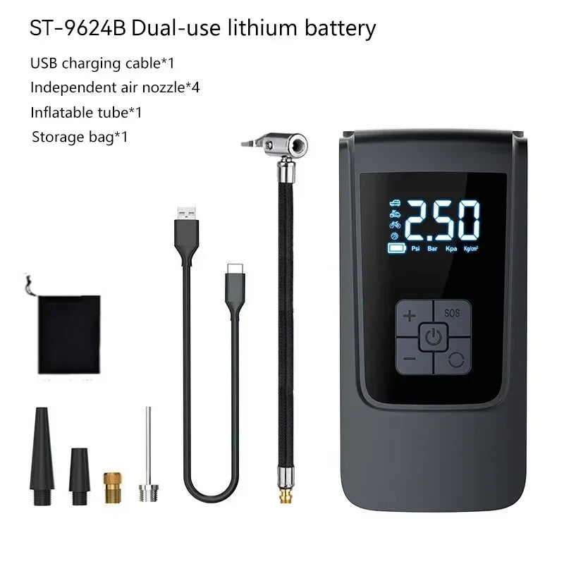 Bomba de aire inalámbrica para coche, compresor de aire portátil, inflador de neumáticos eléctrico con pantalla Digital LCD para coche, motocicletas, pelota de bicicleta