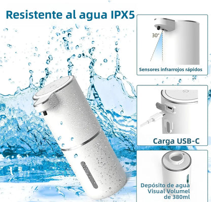 Dispensador automático de jabón líquido/Foma, dispensador eléctrico sin contacto, recargable por USB con sensor infrarrojo para baño, cocina