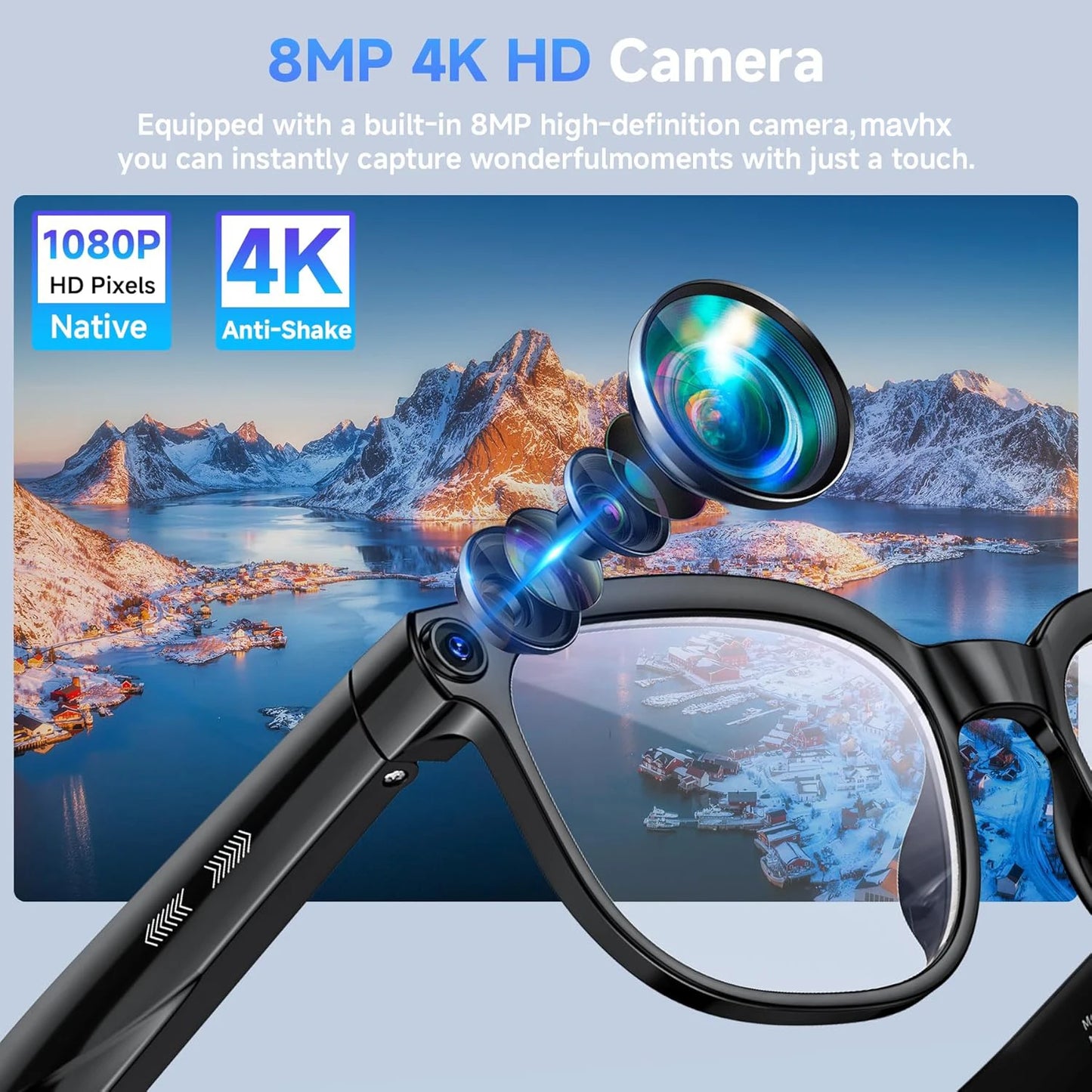 Gafas Inteligentes con IA 2026, Grabación de Video HD 1080P, Cámara, ChatGPT, Llamadas Bluetooth, 32GB ROM, Traducción de Idiomas, Música, Gafas de Sol para Hombre