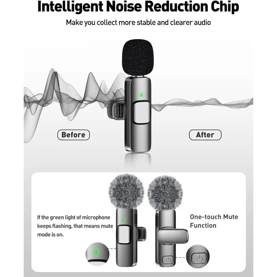 Mini micrófono inalámbrico Lavalier para Android, micrófono de solapa con reducción de ruido para grabación de audio y video en Vlog, YouTube y TikTok