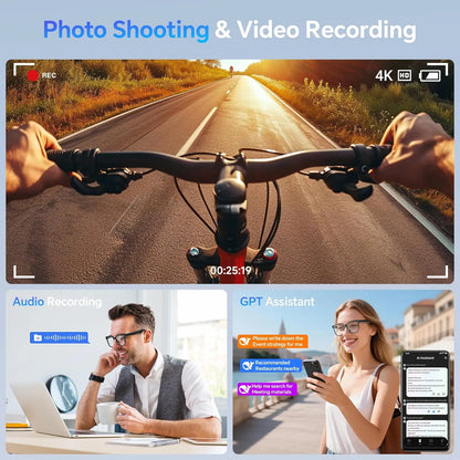 Gafas Inteligentes con IA 2026, Grabación de Video HD 1080P, Cámara, ChatGPT, Llamadas Bluetooth, 32GB ROM, Traducción de Idiomas, Música, Gafas de Sol para Hombre