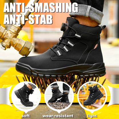Botas de seguridad impermeables Para Hombre, Botas de trabajo indestructibles con punta de acero, zapatos de seguridad antigolpes y resistentes a puñaladas, Botas de motociclista Para Hombre