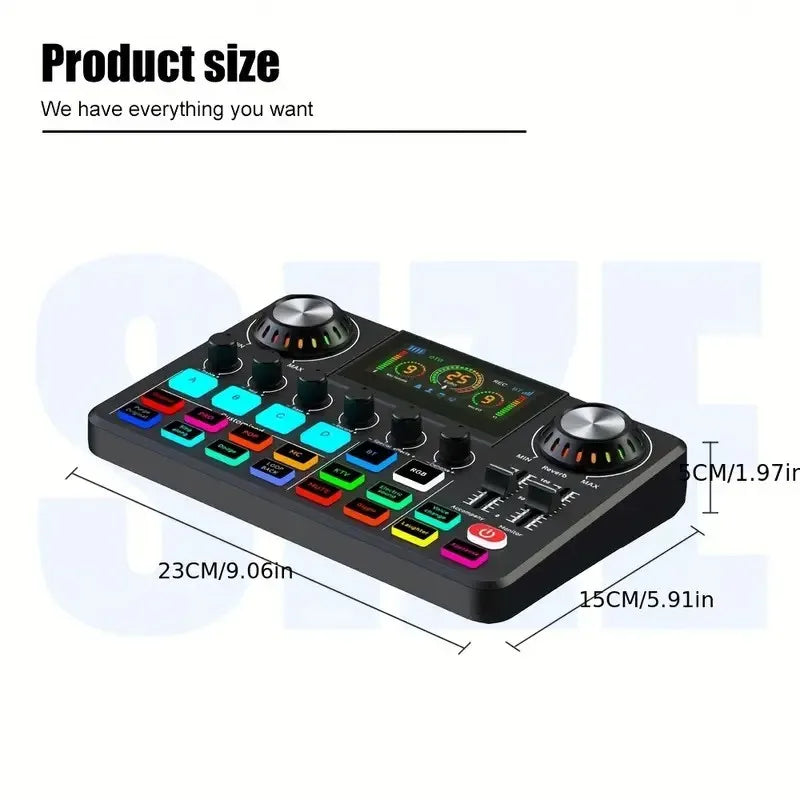 Mezclador de audio, tarjeta de sonido en vivo con efectos de mezclador de DJ y cambiador de voz, placa de sonido con RGB, equipo de grabación de música