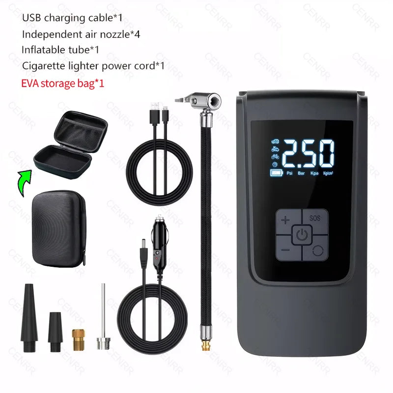 Bomba de aire inalámbrica para coche, compresor de aire portátil, inflador de neumáticos eléctrico con pantalla Digital LCD para coche, motocicletas, pelota de bicicleta