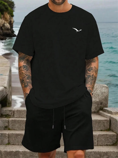 Conjunto de Verano para Hombre, Camiseta de Manga Corta y Pantalones Cortos, Estilo Deportivo, Ligero, Cuello Redondo, Transpirable, Conjunto de Dos Piezas