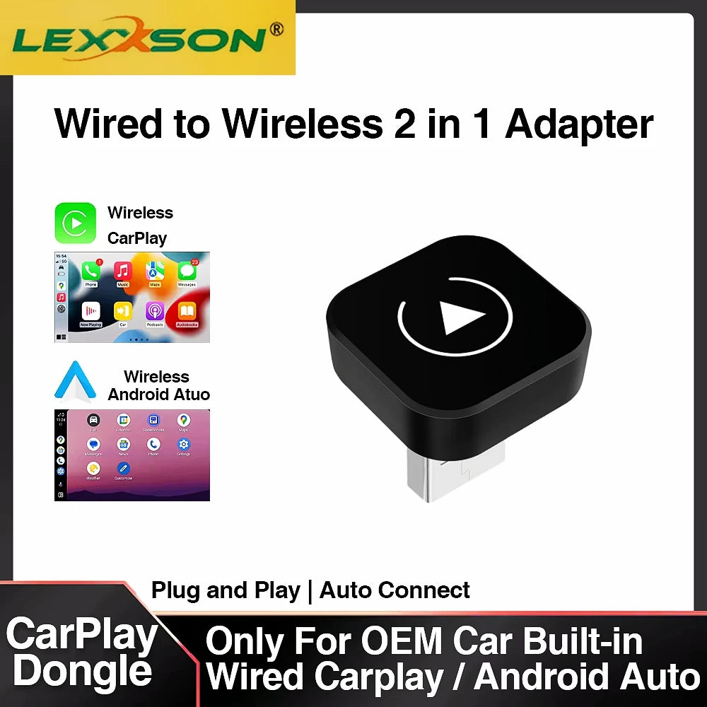 Dongle inalámbrico CarPlay 2 en 1, adaptador inalámbrico para Android Auto, caja inteligente AI, sistemas inteligentes para coche con CarPlay con cable