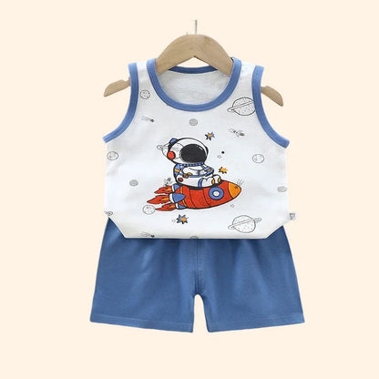 Conjuntos para niños, ropa para niños, chaleco para niños y niñas, traje de verano, ropa para niños, camisetas de algodón para bebés, pantalones cortos, camiseta sin mangas