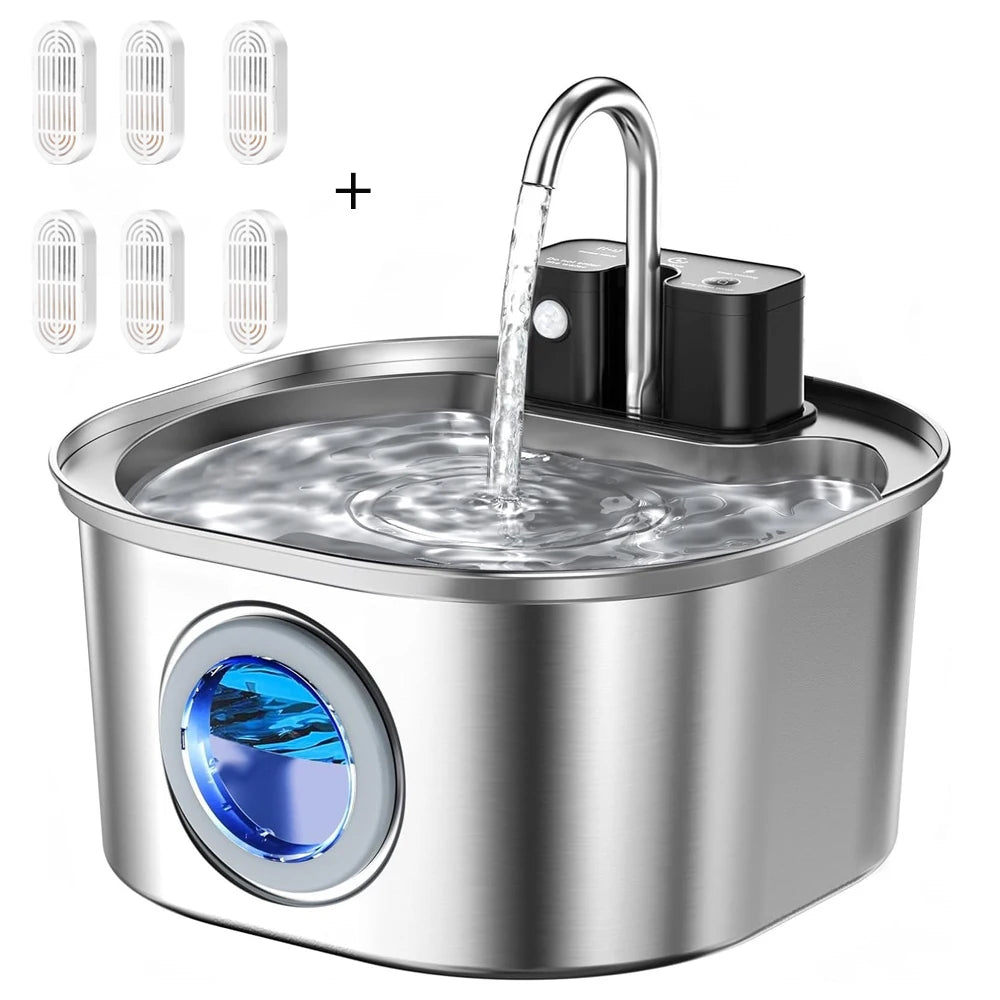 Fuente de agua para gatos con Sensor de recarga inalámbrico de acero inoxidable de 3L, bebedero automático para gatos, bebedero para perros, tazón dispensador para mascotas