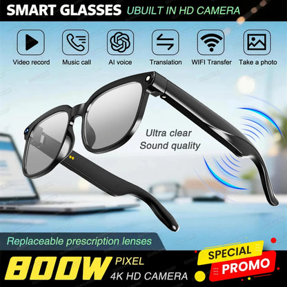 Gafas Inteligentes con IA 2026, Grabación de Video HD 1080P, Cámara, ChatGPT, Llamadas Bluetooth, 32GB ROM, Traducción de Idiomas, Música, Gafas de Sol para Hombre