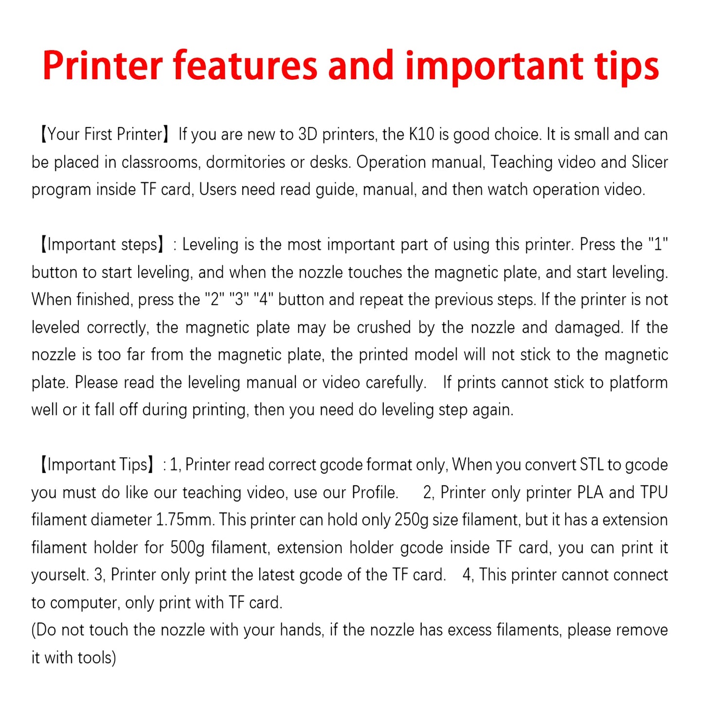 Nivel de entrada de impresora 3D EasyThreed compatible con filamento PLA TPU de 1,75 mm incluye adaptador de corriente.