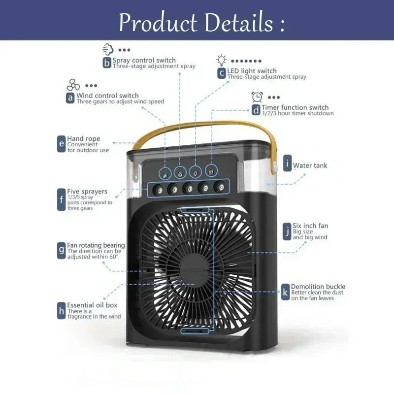 Nuevo ventilador portátil 3 en 1, aire acondicionado, Mini enfriador de aire para el hogar, luz LED nocturna, humidificador, ventilador de ajuste de aire, ventilador para oficina y hogar