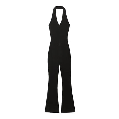 MUJER 2025 Mono largo para mujer, monos acampanados de Fitness para mujer, mono negro de verano para mujer, monos sexis sin mangas y sin espalda