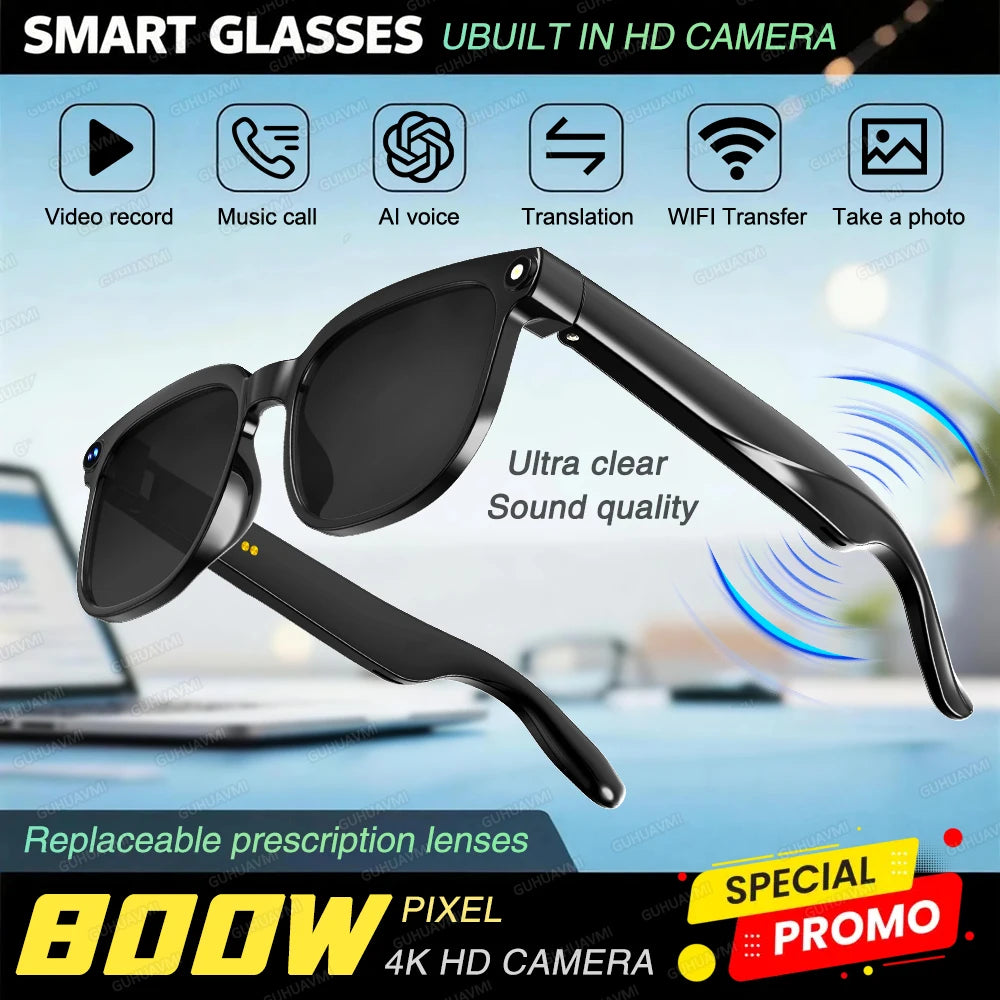Gafas Inteligentes con IA 2026, Grabación de Video HD 1080P, Cámara, ChatGPT, Llamadas Bluetooth, 32GB ROM, Traducción de Idiomas, Música, Gafas de Sol para Hombre