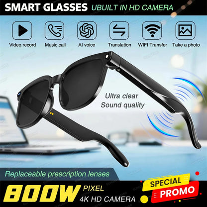 Gafas Inteligentes con IA 2026, Grabación de Video HD 1080P, Cámara, ChatGPT, Llamadas Bluetooth, 32GB ROM, Traducción de Idiomas, Música, Gafas de Sol para Hombre
