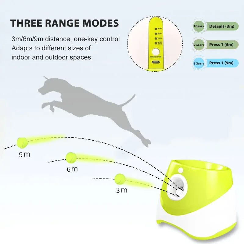 Juguetes para perros y mascotas, máquina de lanzamiento automática con ajuste de distancia de tres velocidades, catapulta de 3/6/9m, lanzador de tenis, dispositivo de lanzamiento de pelotas para mascotas
