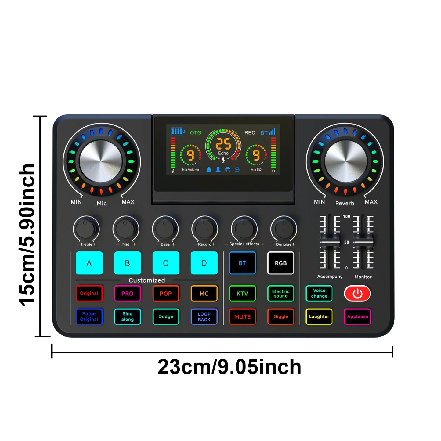 Mezclador de audio, tarjeta de sonido en vivo con efectos de mezclador de DJ y cambiador de voz, placa de sonido con RGB, equipo de grabación de música