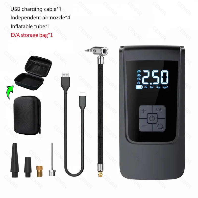Bomba de aire inalámbrica para coche, compresor de aire portátil, inflador de neumáticos eléctrico con pantalla Digital LCD para coche, motocicletas, pelota de bicicleta