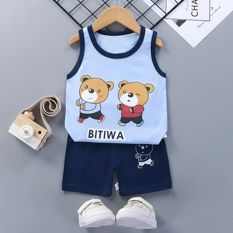 Conjuntos para niños, ropa para niños, chaleco para niños y niñas, traje de verano, ropa para niños, camisetas de algodón para bebés, pantalones cortos, camiseta sin mangas