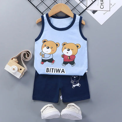 Conjuntos para niños, ropa para niños, chaleco para niños y niñas, traje de verano, ropa para niños, camisetas de algodón para bebés, pantalones cortos, camiseta sin mangas