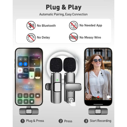 Mini micrófono inalámbrico Lavalier para Android, micrófono de solapa con reducción de ruido para grabación de audio y video en Vlog, YouTube y TikTok
