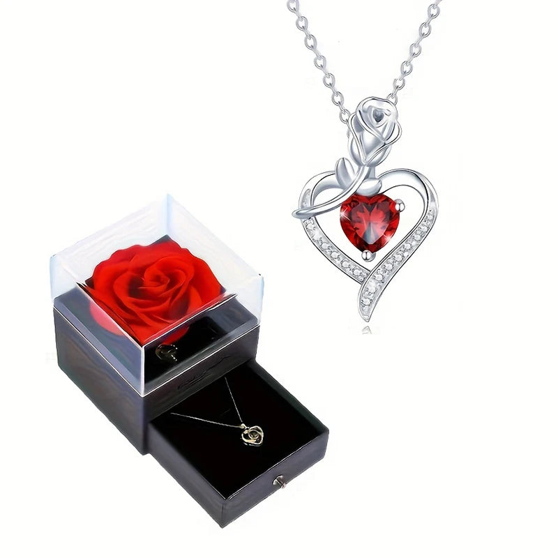 Collar de corazón de circón rojo de lujo con caja de regalo rosa para novia, cumpleaños, Navidad, regalo de San Valentín, accesorios románticos 2023