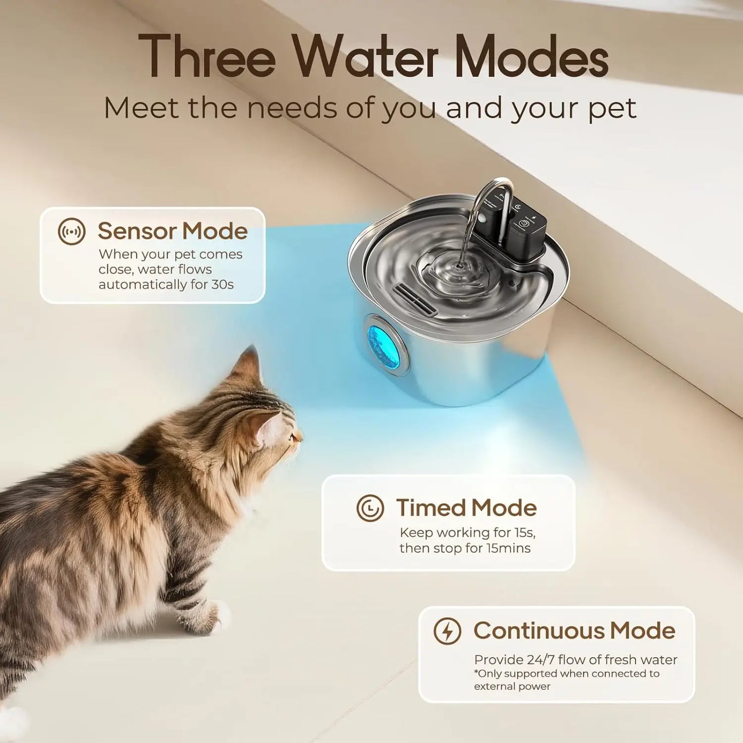 Fuente de agua para gatos con Sensor de recarga inalámbrico de acero inoxidable de 3L, bebedero automático para gatos, bebedero para perros, tazón dispensador para mascotas