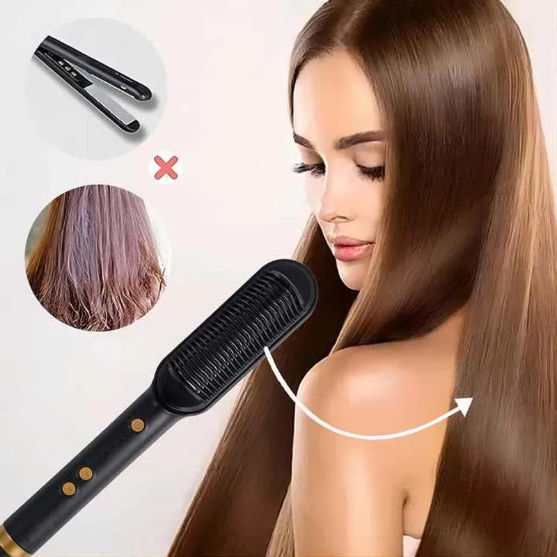 Plancha de pelo eléctrica, cepillo profesional de moda, plancha de pelo de cerámica de calentamiento rápido