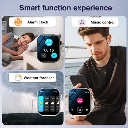 Reloj inteligente con pantalla HD de 2,02 pulgadas: llamadas/diales inalámbricas, notificaciones de alarma/mensaje, seguimiento de ejercicios, control de música.