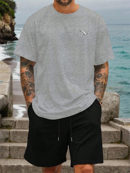 Conjunto de Verano para Hombre, Camiseta de Manga Corta y Pantalones Cortos, Estilo Deportivo, Ligero, Cuello Redondo, Transpirable, Conjunto de Dos Piezas