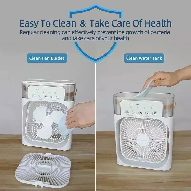 Nuevo ventilador portátil 3 en 1, aire acondicionado, Mini enfriador de aire para el hogar, luz LED nocturna, humidificador, ventilador de ajuste de aire, ventilador para oficina y hogar