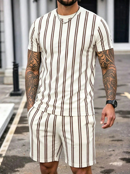 Conjunto de Verano para Hombre, Camiseta de Manga Corta y Pantalones Cortos, Estilo Deportivo, Ligero, Cuello Redondo, Transpirable, Conjunto de Dos Piezas