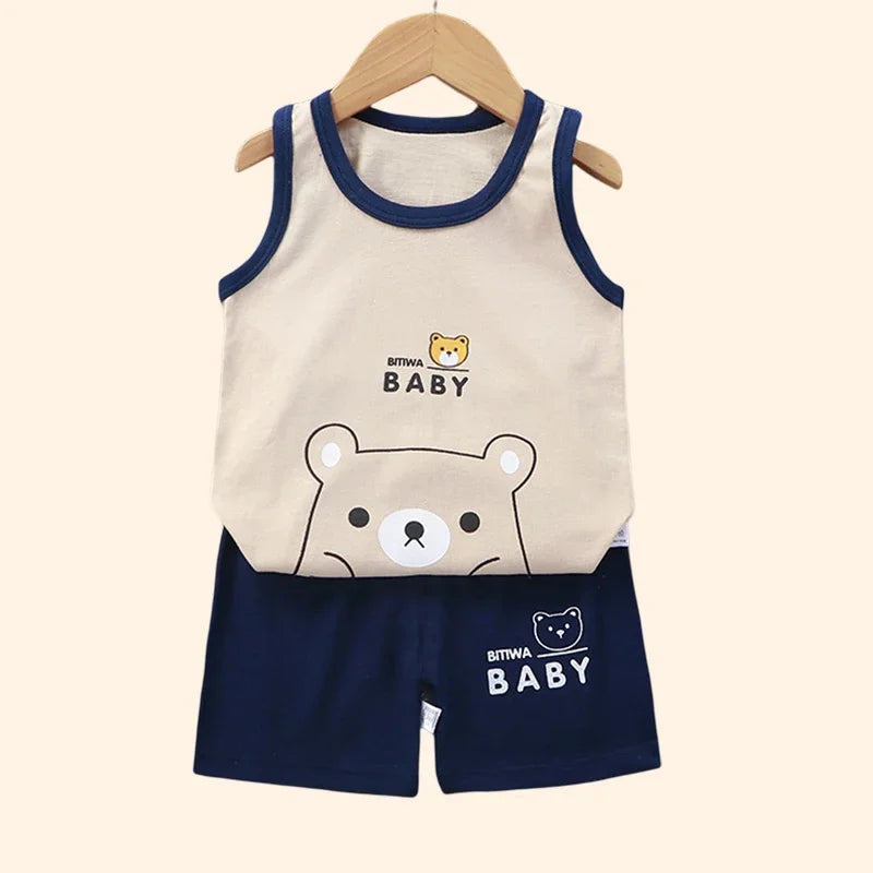 Conjuntos para niños, ropa para niños, chaleco para niños y niñas, traje de verano, ropa para niños, camisetas de algodón para bebés, pantalones cortos, camiseta sin mangas