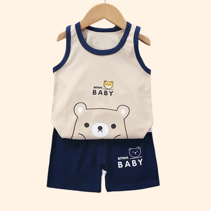 Conjuntos para niños, ropa para niños, chaleco para niños y niñas, traje de verano, ropa para niños, camisetas de algodón para bebés, pantalones cortos, camiseta sin mangas