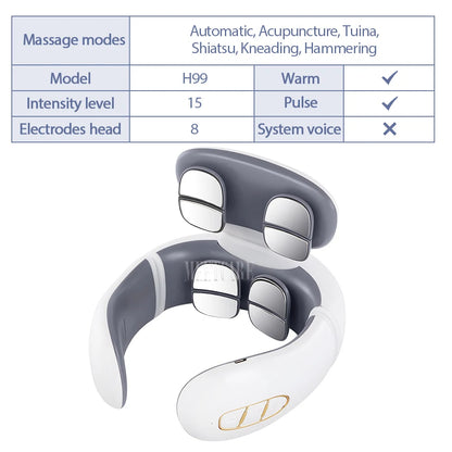 Masajeador Eléctrico Inteligente TENS para Espalda y Cuello, 4 Modos, Masajeador Cervical y de Hombros, Herramienta de Cuidado de la Salud con Pulsaciones Musculares