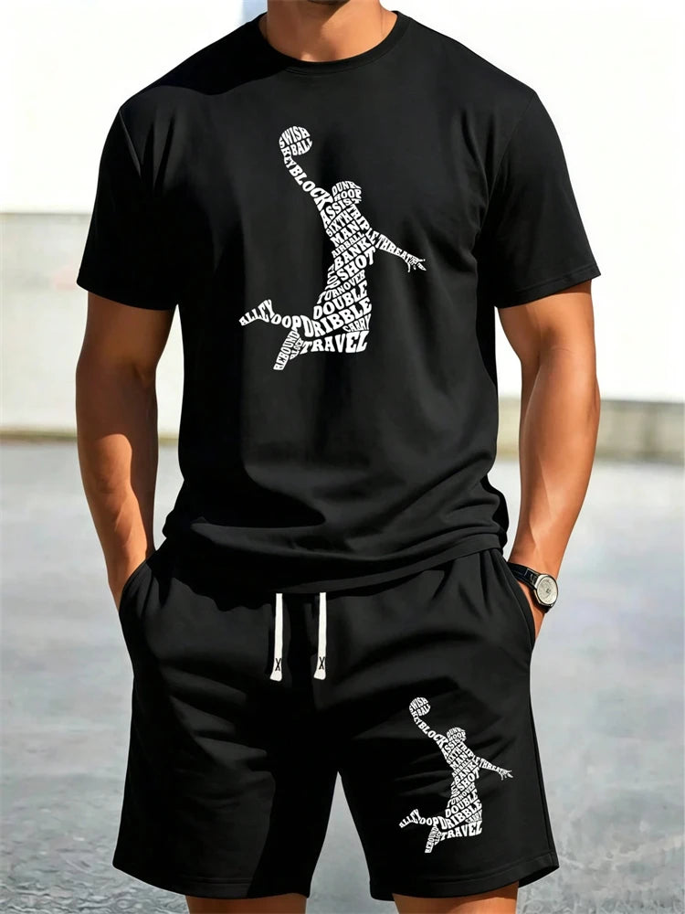 Conjunto de Verano para Hombre, Camiseta de Manga Corta y Pantalones Cortos, Estilo Deportivo, Ligero, Cuello Redondo, Transpirable, Conjunto de Dos Piezas