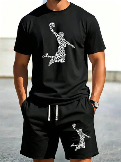 Conjunto de Verano para Hombre, Camiseta de Manga Corta y Pantalones Cortos, Estilo Deportivo, Ligero, Cuello Redondo, Transpirable, Conjunto de Dos Piezas