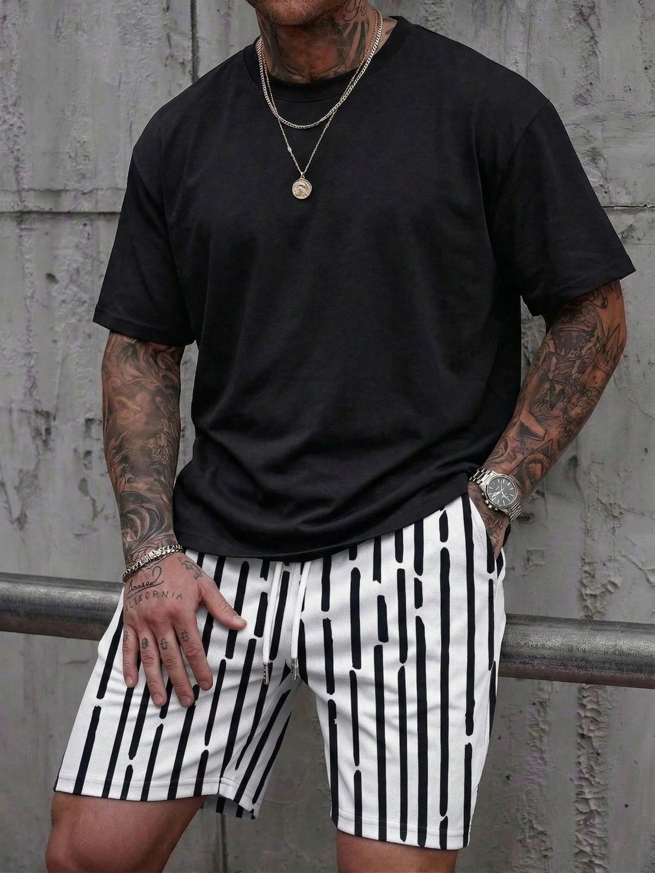 Conjunto de Verano para Hombre, Camiseta de Manga Corta y Pantalones Cortos, Estilo Deportivo, Ligero, Cuello Redondo, Transpirable, Conjunto de Dos Piezas