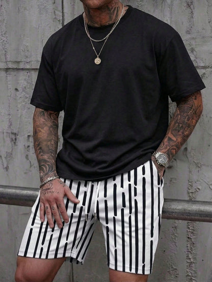 Conjunto de Verano para Hombre, Camiseta de Manga Corta y Pantalones Cortos, Estilo Deportivo, Ligero, Cuello Redondo, Transpirable, Conjunto de Dos Piezas