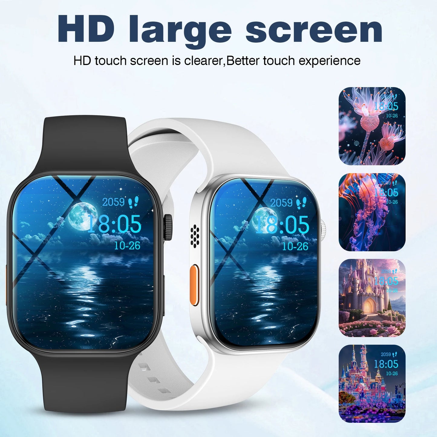 Reloj inteligente con pantalla HD de 2,02 pulgadas: llamadas/diales inalámbricas, notificaciones de alarma/mensaje, seguimiento de ejercicios, control de música.