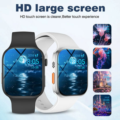 Reloj inteligente con pantalla HD de 2,02 pulgadas: llamadas/diales inalámbricas, notificaciones de alarma/mensaje, seguimiento de ejercicios, control de música.