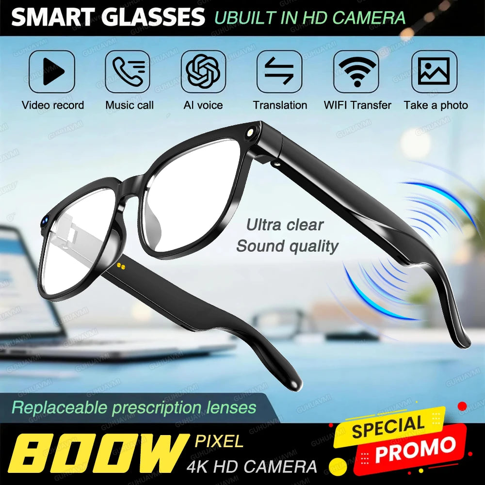 Gafas Inteligentes con IA 2026, Grabación de Video HD 1080P, Cámara, ChatGPT, Llamadas Bluetooth, 32GB ROM, Traducción de Idiomas, Música, Gafas de Sol para Hombre