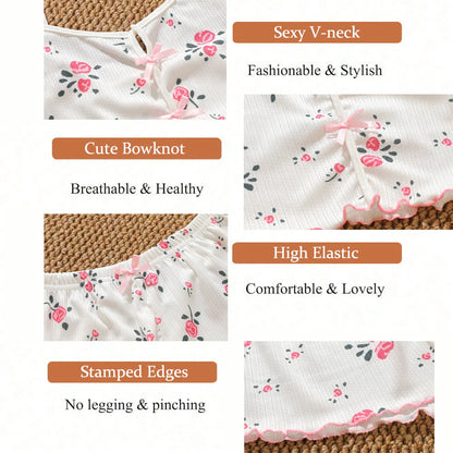 Conjunto de pijama y pantalones cortos con tirantes finos para mujer, ropa de dormir con estampado de corazón de cereza, ropa de dormir Sexy con lazo bonito, S-XL